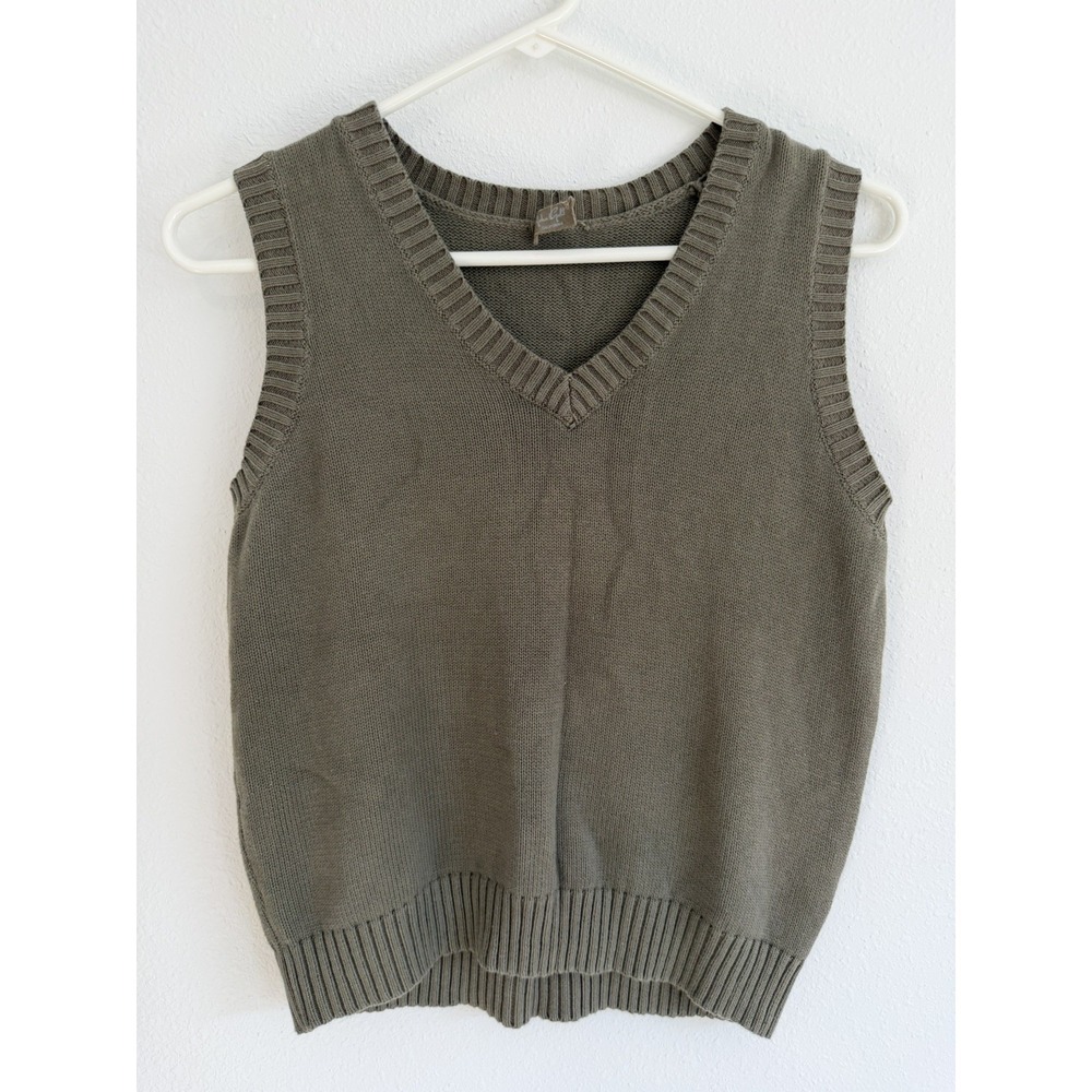 John Galt Brandy Melville Green Knit Cropped Sweater Vest One Size Women's